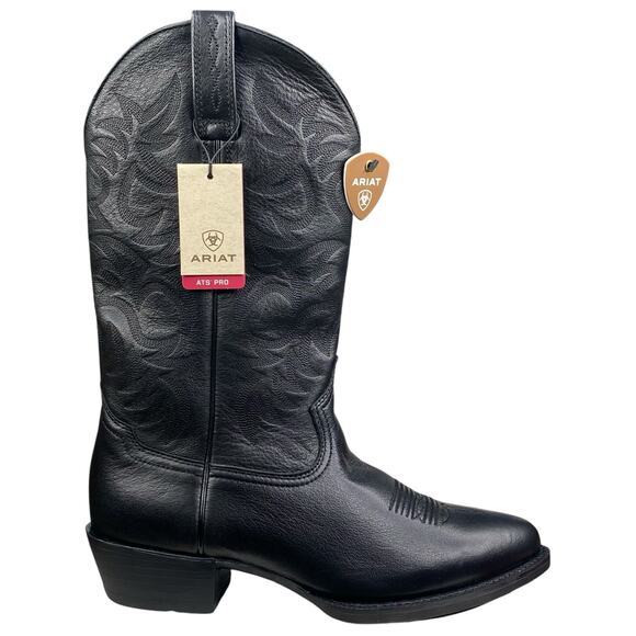 NWT Ariat Mens Heritage ATS PRO Black Leather Cowboy Boot Size US 9.5 EE - Picture 1 of 11